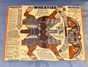 CAJA DE CEREALES WHEATIES LUCHA POR LA LIBERTAD PARTE POSTERIOR Y LATERAL JOAN OF ARC CABALLO C. 1940S - Imagen 1 de 4