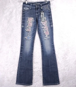 NWT MSRP$135 Affliction Black Premium Jeans Sz 24 Jade Brynn Flag Distressed USA - Picture 1 of 10