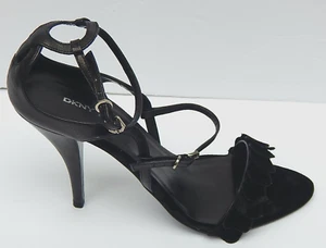 DKNY MADE IN ITALY sz 8.5 BLACK VELVET/LEATHER SANDALS HEELS NEW AUTHENTIC - Picture 1 of 9