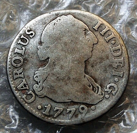 A coin of American Revolution Age * Spain 2 Reales 1779 S CF Seville MINT Cover