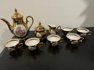 Gold Teller Bavarian Germany Hofpaar Teekanne Milchkännchen Zucker & Teetassen Set - Bild 1 von 6