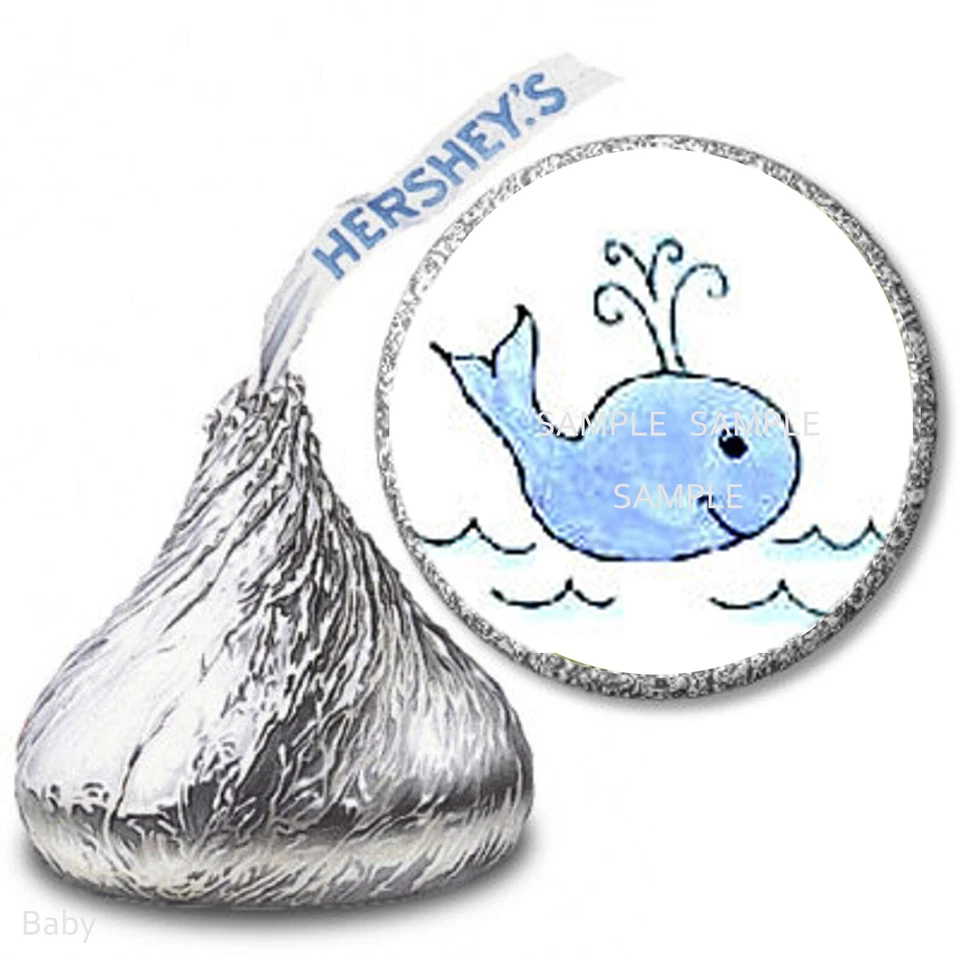 108 Baby Boy Blue Whale Hershey Kiss Labels Kiss Stickers Baby Shower Favors - Image 1 of 1