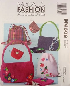 McCALLs 4609 Girls Backpacks Bags Purses Totes Drawstring Applique UNCUT Pattern - Picture 1 of 6