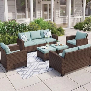 6 Pieces Outdoor Patio Furniture Sets Rattan Chair Patio Set Wicker Conversation - Picture 1 of 10