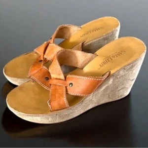 Sam & Libby Platform Wedge Shoes Womens 9 Flower Y2K Leather Made In Italy - Picture 1 of 13