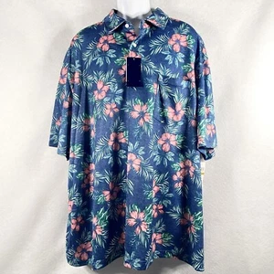 Izod Golf Polo Shirt Men's 4XL Blue Saltwater Floral Short Sleeves Wicking New - Picture 1 of 10
