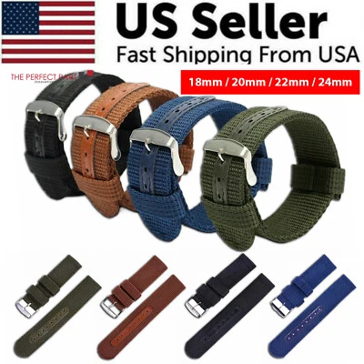 18mm 20mm 22mm 24mm Military Canvas Nylon Wrist Watch Band Strap Bracelet Sport - Image 1 of 4