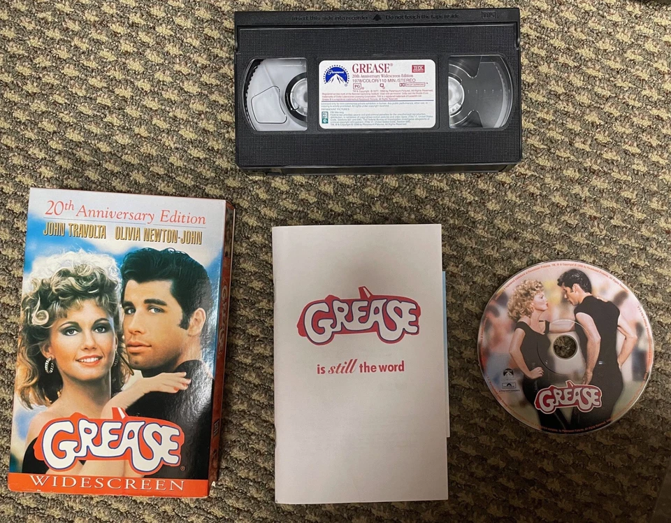 Grease widescreen VHS with screenplay and CD - John Travolta, Olivia Newton-John - Image 1 of 1