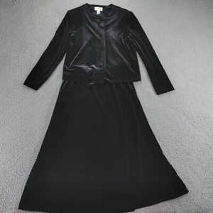 Vintage Talbots Petites 2 Piece Velvet Skirt Suit Women 8 Black Velour Goth Vamp - Picture 1 of 21