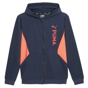 PUMA Fit Double Knit Full Zip Hoodie Mens Blue, Orange Casual Outerwear 52388507 - Picture 1 of 2