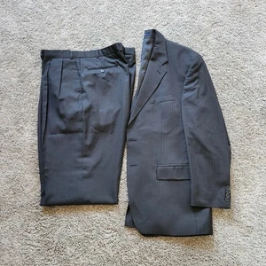VTG Chaps RALPH LAUREN Wool Cashmere Two Piece Suit 44 R 40x29 Black HERRINGBONE - Picture 1 of 11