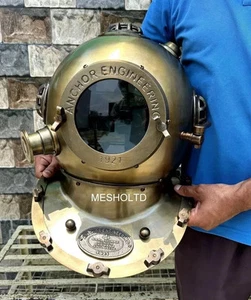 Diving Helmet Mark V Deep sea Scuba Full Size Antique U.S Navy Brass Divers 18" - Picture 1 of 6