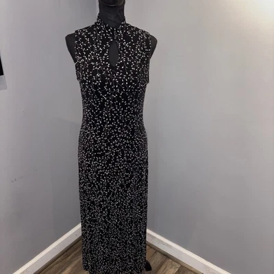 Coldwater Creek High Neck Maxi  Dress Black Floral Whimsigoth Y2K Fairy Sz10P - Image 1 of 4