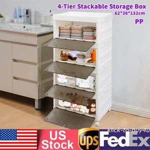 Caja de almacenamiento apilable de 4 niveles armario organizador contenedor de almacenamiento plegable con ruedas - Imagen 1 de 9