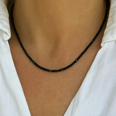 Natural Black Obsidian 2mm Beaded Choker Healing Reiki Protection Women Necklace - Image 1 of 4