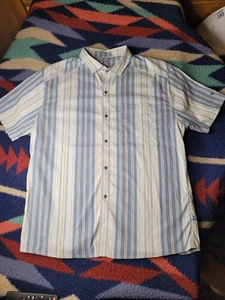 Kuhl Intriguer Snap Front Shirt Mens Large Blue Striped Short Sleeve - Picture 1 of 7