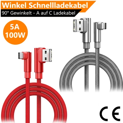 90 Gewinkelt Lade-Datenkabel USB-A auf USB-C für iPhone 17 Schnellladekabel 1m - Bild 1 von 4