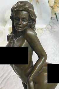 Bronze Sculpture Erotic Nude Lady Kneeling Marble Figure Prime Seller Decor Art - Picture 1 of 6