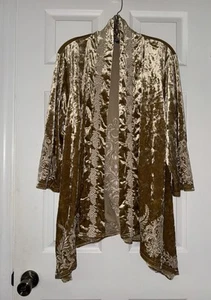 Andree By: Unit Embroidered Floral Brown Crushed Velvet Boho Open Jacket Sz 1X - Picture 1 of 8