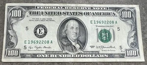 Aug 22 1969 Birthday 100 Dollar Bill 1977 Good Condition Circulated center off - Picture 1 of 8
