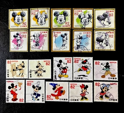 Japan stamps 2017 & 2018 Disney Characters Complete 10 × 2 Set/Used/VF - Image 1 of 3