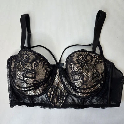 HONEY BIRDETTE Madame Lace Push Up Bra  10E Boudoir Glamour Black - image 1 of 4