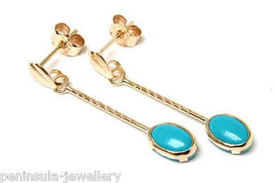 9ct Gold Turquoise long Drop Earrings Gift Boxed Made in UK  Foto 1 de 4
