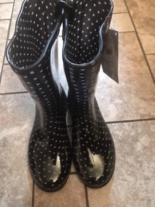 NUEVAS Botas de Lluvia y Jardín para Mujer Talla 9 Negras/Rosas Lunares Impermeables - Imagen 1 de 5