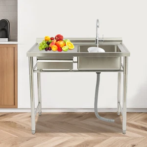 Commercial Kitchen Sink Prep Table w/ Faucet Stainless Steel Right Compartment - Imagen 1 de 24