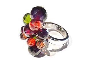 Bijou argent 925  bague perles cristal multicolore ring - Imagen 1 de 1