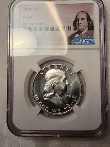 1954 Proof Franklin Half Dollar NGC PF67 PR67 1017 - Picture 1 of 4