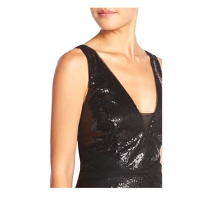 Vera Wang Womens Black Mesh Inset Sequin Gown Long dress 8  - Picture 1 of 12