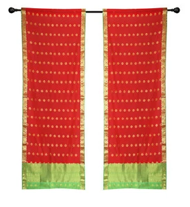 2 cortinas rojas bohemias indio sari varilla bolsillo sala de estar tratamiento de ventana - Imagen 1 de 18