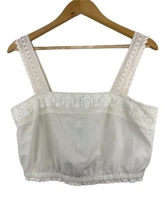 AE Studio Lace Detail Cotton Peasant Crop Top, Size L NWT $34.95 - Bild 1 von 8