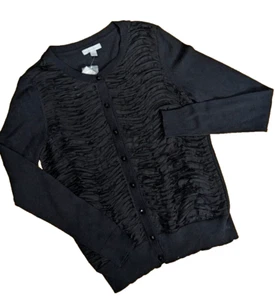 NWT NEW YORK & CO Black Layered Mesh Front Long Sleeve Cardigan Size Small D1 - Picture 1 of 5
