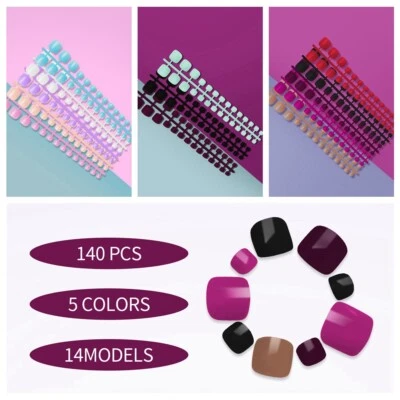 84/140Pcs Fake Toe Nails Art Acrylic Artificial Full Cover False Toenails Tips - Image 1 of 4