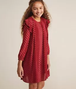 Vineyard Vines Girls Large Pleated Print T-Shirt Dress 3/4 Sleeve Ruffles - Picture 1 of 5