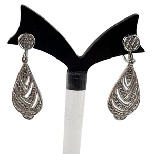 Pendientes colgantes vintage de marcasita enchapados en rodio de plata de ley en forma de lágrima - Imagen 1 de 3