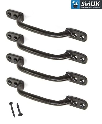 10x BLACK D HANDLES Cupboard Drawer Door Gate Shed Pull Cast Iron 150mm/6" Pack - Image 1 of 3
