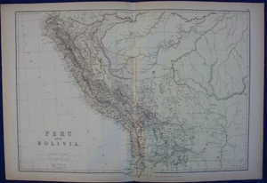 PERU, BOLIVIA, SOUTH AMERICA, original antique map, Blackie, 1884 - Picture 1 of 4