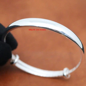 Solid 999 Fine Silver 7mm Width Glossy Finish Surface Bangle Adjustable 60mm Dia - Picture 1 of 6