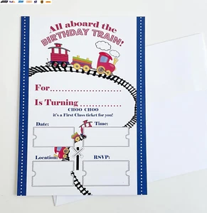Train Birthday Invitation - Set of 20 with Envelopes - Birthday Party Celebratio - Picture 1 of 4