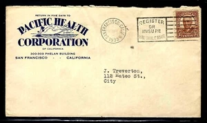 1933 PACIFIC HEALTH ADVERTISING - SAN FRANCISCO CA - SLOGAN CANCEL - Picture 1 of 2