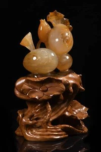 4.49" Natural Red Agate Lotus Carving, Hand Carved Crafts, Collectibles #AX37 - Picture 1 of 9