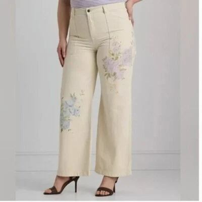 NEW Lauren Ralph Lauren Women's 22W Plus Size Floral Wide-Leg Jean Masca H700 - Image 1 of 4