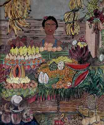 Maria Ramos 1957..belle Toile De L'École Mexicaine..marchande De Fruit A Mexico • 304.37€