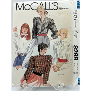 Blusas abotonadas para mujer años 80 patrón de costura, McCalls 8289 vintage, talla 12, UC, FF - Imagen 1 de 9