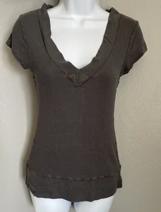 Decree Shirt Womens Medium Gray Stretchy Ribbed Slim Fit Short Sleeve Top - Picture 1 of 10