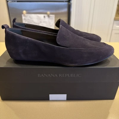 Mujer 9.5 BANANA REPUBLIC Azul Marino Suade "MOCASÍN SUAVE" Original $108. Apenas usado Foto 1 de 4