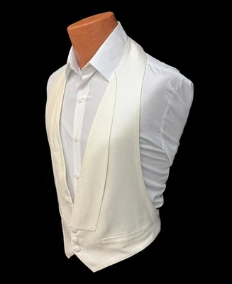 Men's After Six Vintage Retro Ivory Tuxedo Vest Low Cut with Satin Trim Size M - Image 1 of 3